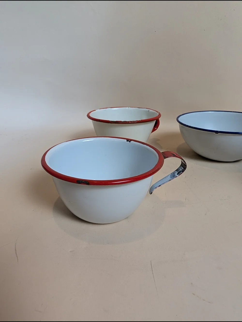 Vintage Swedish Kockums Ker Cups and Bowl Set - Red & Blue Trim